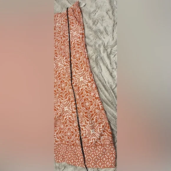 Japna Orange and White Patterned Stretch Wide-Leg Pants - Picture 6 of 7